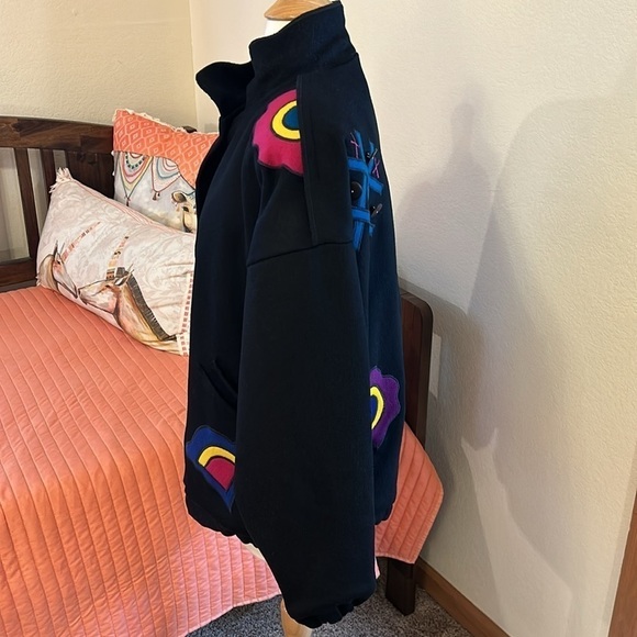 Marylou Ozbolt Storer 80’s Washed Wool Abstract Appliqué colorful jacket sz Med - Picture 6 of 15